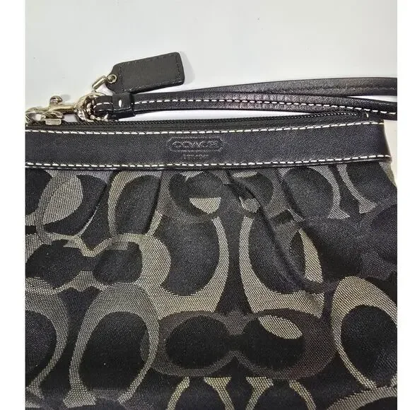 Coach Vintage Pleated Signature Wristlet Black Brown - Picture 5 of 5